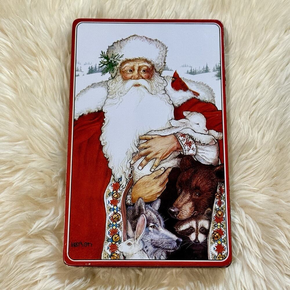 VTG 1987 Santa Claus Father Christmas Decorative Tin Art By Marson Hong Kong